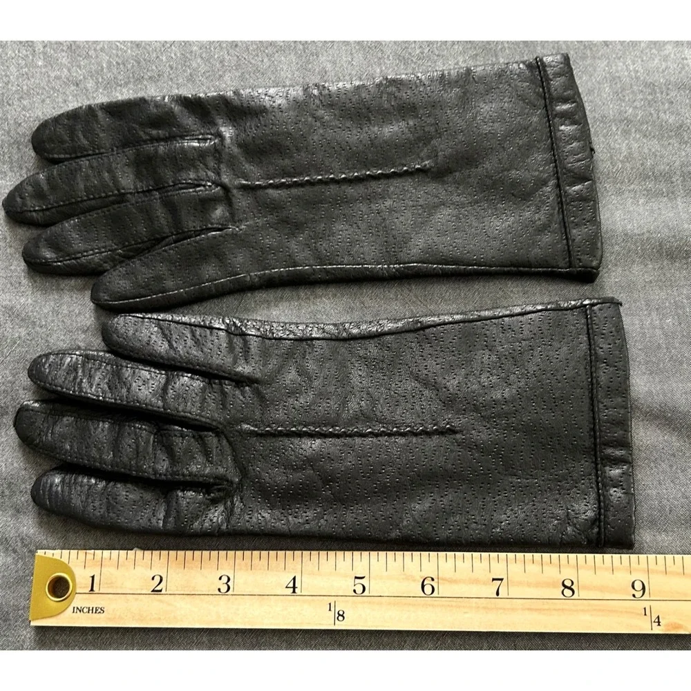 Fownes Vintage Black Genuine Leather Lined Gloves Womens Size 7